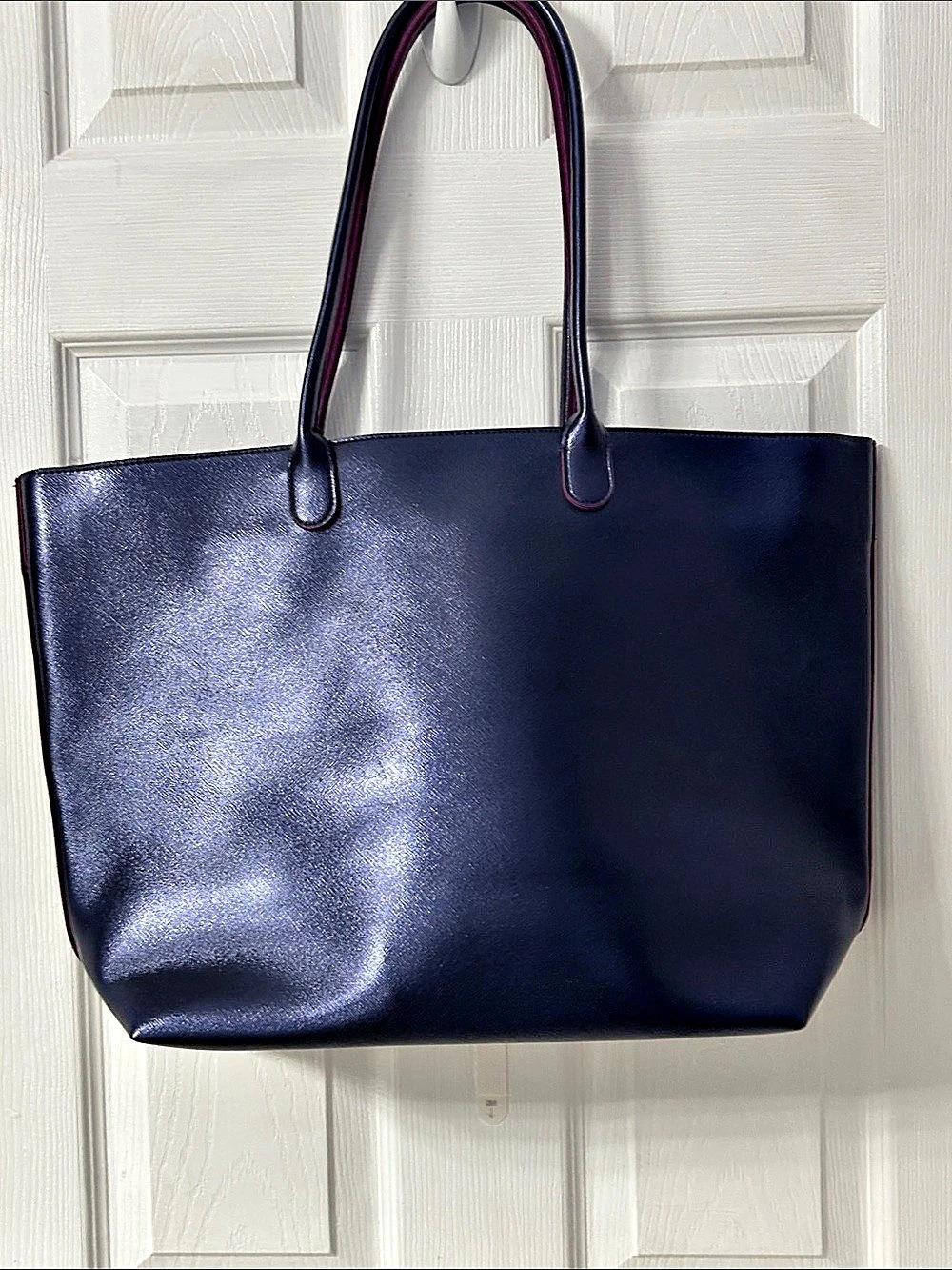Bath & Body Works Large Navy Faux Leather Tote Blue & Purple